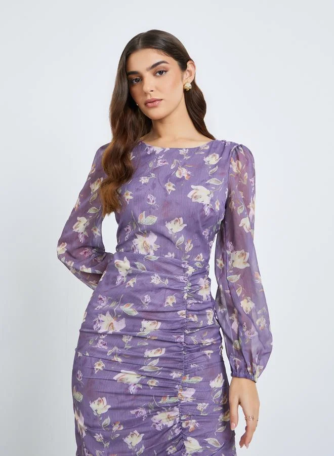 Styli Women Floral Balloon Sleeves Mermaid Midi Dress